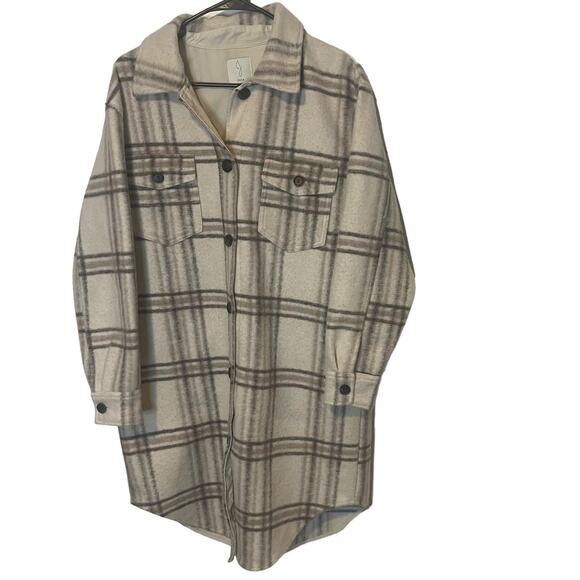 Joie Women's Size Medium Neutral Cream Long Button Up Shacket Sweater Jacket - Picture 1 of 11